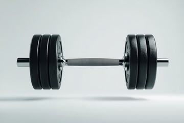 Fototapeta premium Black Dumbbell on a White Background in a Gym Setting