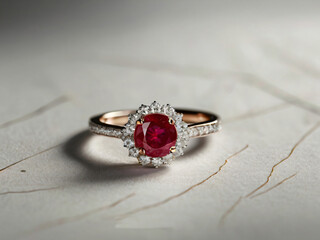 A beautiful wedding ring featuring a central red ruby