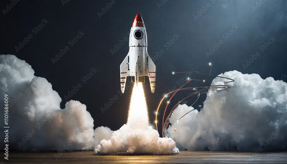 Poster dynamic image of a rocket launching with cutting-edge technology , showcasing advanced engineering a