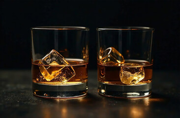 Glass of whiskey on dark background. Drink photo bar restaurant. AI Generative