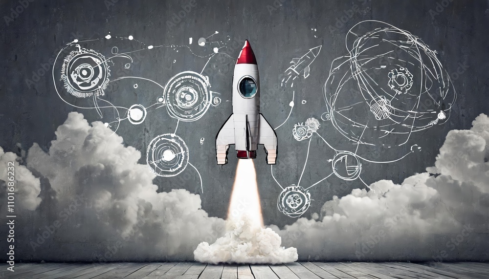 Poster cutting-edge rocket launch utilizing advanced technology , capturing precision engineering and innov
