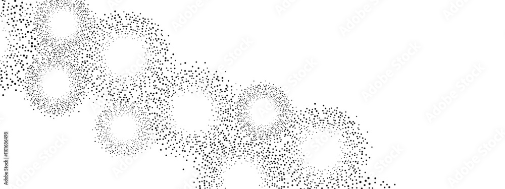 Poster halftone geometric abstract background frame. technological texture of chaotic circles, particles, f