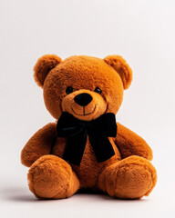 Obraz premium A cute plush teddy bear with a black bow, perfect for gifts and childhood memories.