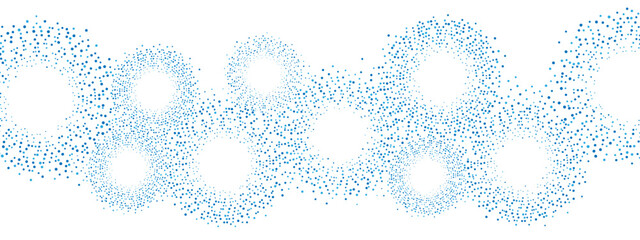 Blue geometric abstract background frame. Technological texture of chaotic circles, particles, fragments. A group of cells, an information grid. Poster for business, medicine, presentations. Vector