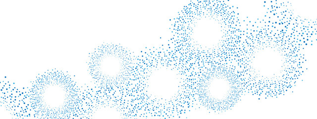 Blue geometric abstract background frame. Technological texture of chaotic circles, particles, fragments. A group of cells, an information grid. Poster for business, medicine, presentations. Vector