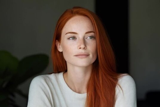 Beautiful redhead model posing for photoshoot