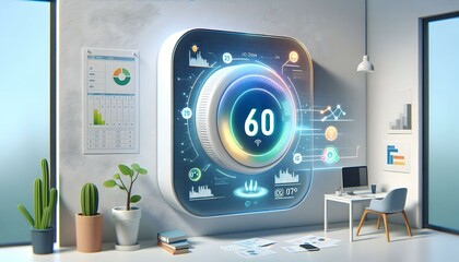 Flat Holographic Smart Thermostat with Floating Temperature Graph and Energy Stats Concept