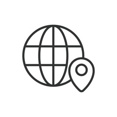 World location, icon in line design. World, location, map, globe, coordinates, GPS, place on white background vector. World location editable stroke icon