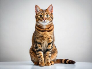 Elegant European Shorthair Cat Sitting Gracefully and Gazing Away Against a Clean White Background for Stock Photography Needs