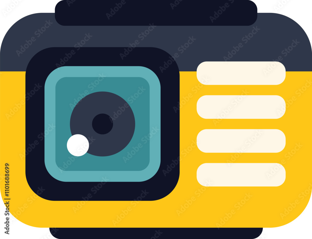 Poster yellow action camera capturing every moment of your adventures, perfect for illustrating blogs and a