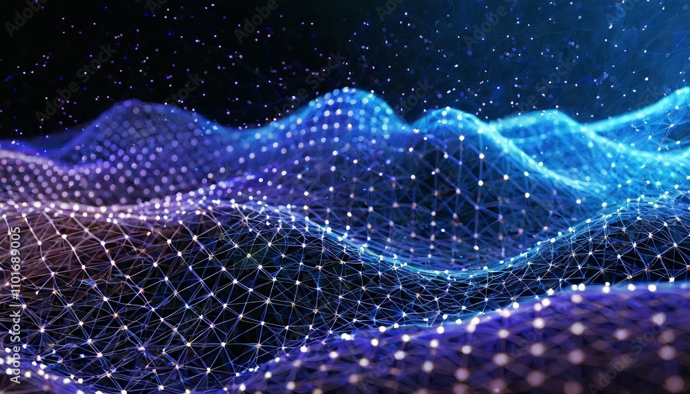 Poster innovative technology background featuring connected dots on a d wave landscape, highlighting data s