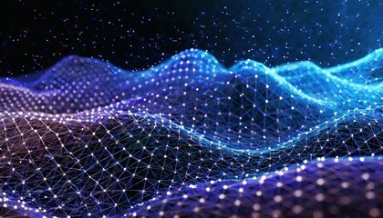 Innovative Technology Background Featuring Connected Dots on a D Wave Landscape, Highlighting Data Science, Particles, and Digital Networks for Advanced Computational and Analytical