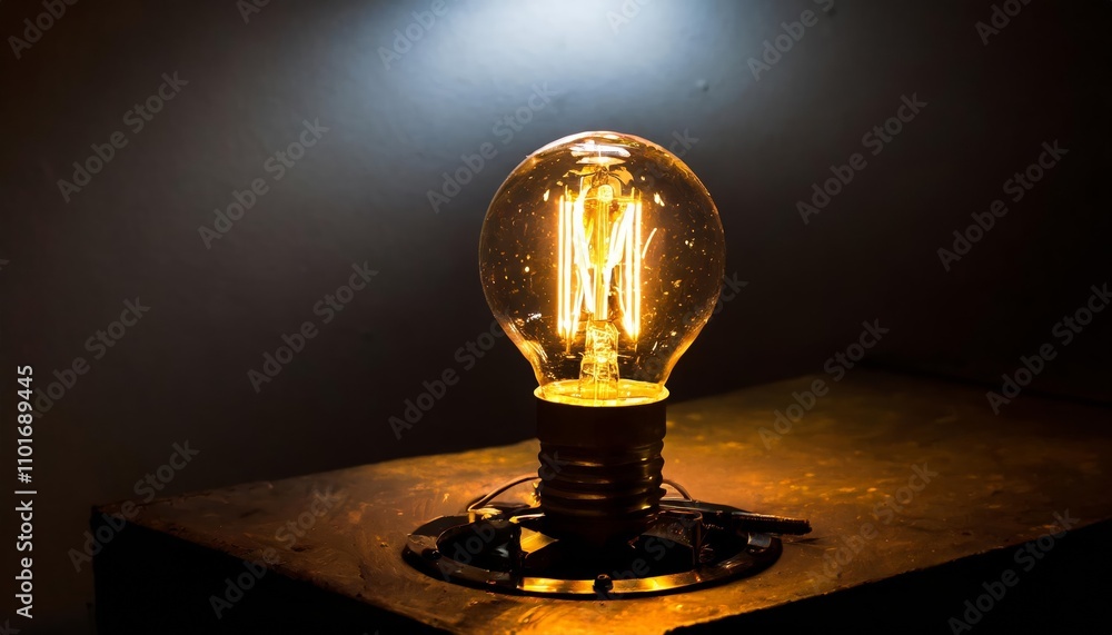 Poster illuminated light bulb representing innovative technology and ideas in a dark background with futuri