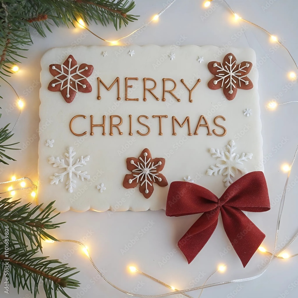 Fototapete merry christmas text displayed on a snowy background, creating a festive and cheerful winter scene.