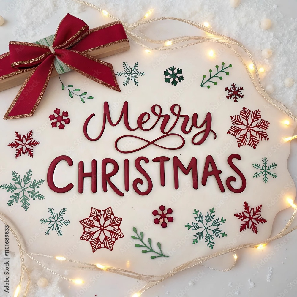 Fototapete merry christmas text displayed on a snowy background, creating a festive and cheerful winter scene.