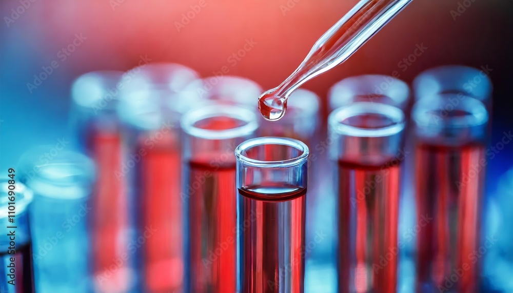 Aufkleber scientific experiment in progress: a row of test tubes with liquid drop precision, representing adva