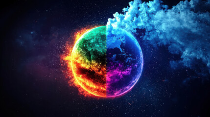 Obraz premium Vibrant depiction of Earth showcasing contrasting climates and elements