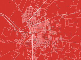 Christmas Map of Ocotlan, Mexico in Snowy White on Festive Red Background.