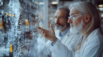 Scientists Collaborating on Holographic Data Projections in Conference Room