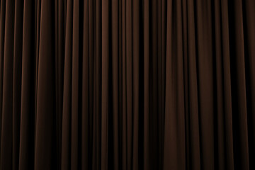 Dark brown curtain with many folds background texture