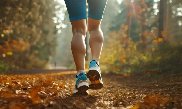Person with a limp running along an autumn forest path