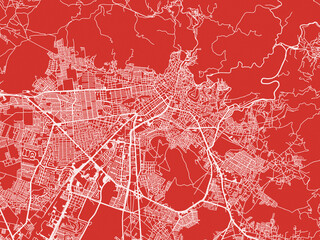 Christmas Map of Pachuca de Soto, Mexico in Snowy White on Festive Red Background.