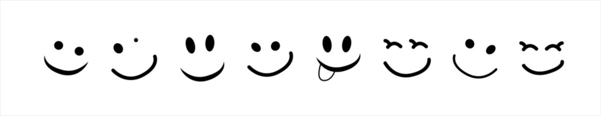 Happy Doodle Smile Isolated on Background. Simple Faces. Vector