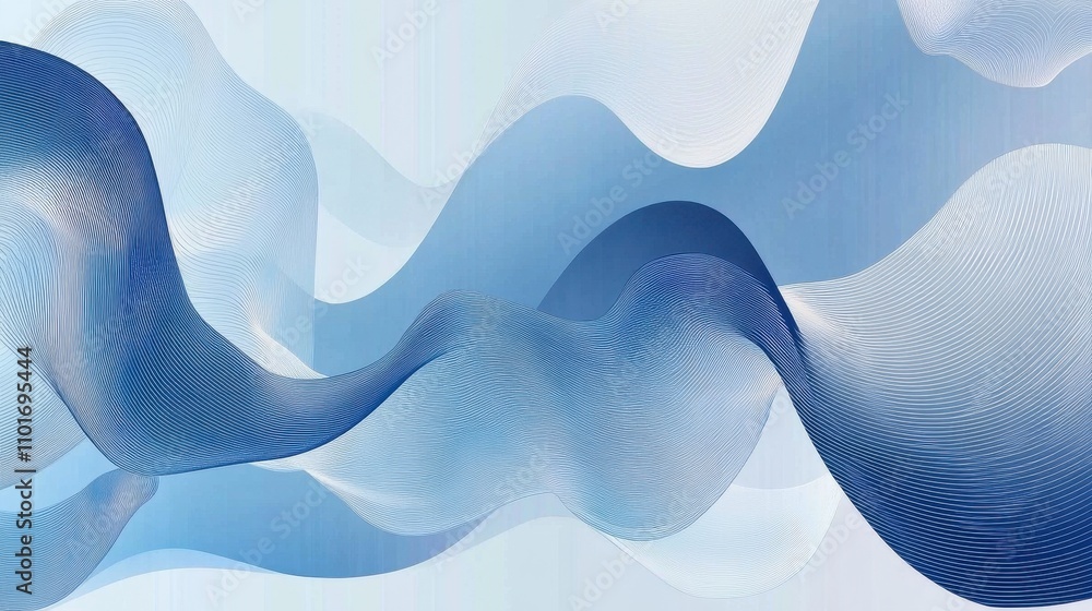 Poster abstract wave patterns in blue hues create a serene and fluid visual experience.