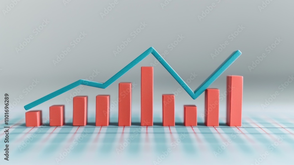Poster a colorful graph with rising bars and a line depicting growth, symbolizing data analysis and busines