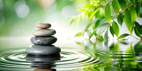 Obraz premium Elegant Glossy Background Zen Stones Water Ripples Spa Wellness Balance Tranquility Copy Space