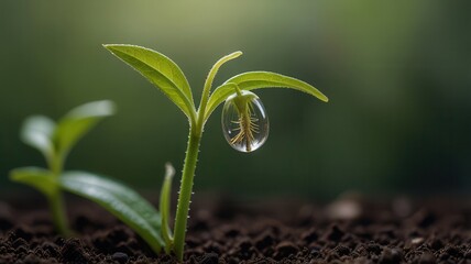 Fresh Green Sprouts Growing in Fertile Soil