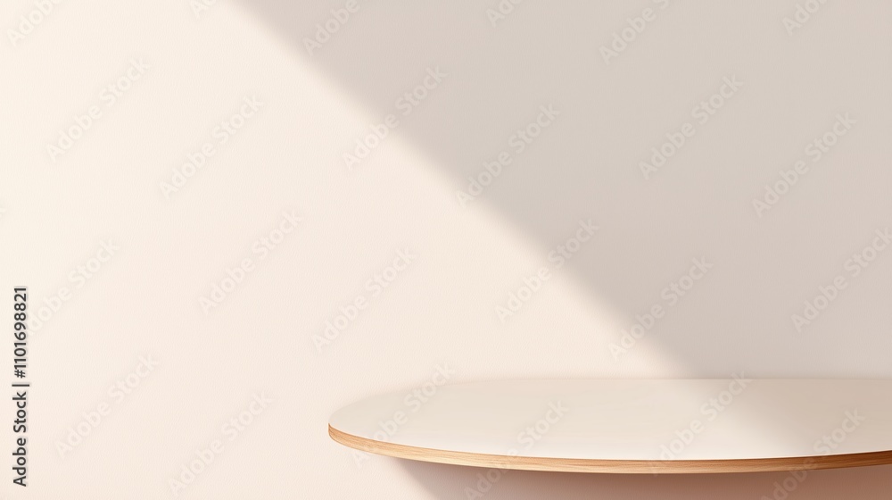Aufkleber minimalist circular table casting shadows in a serene indoor setting during daylight