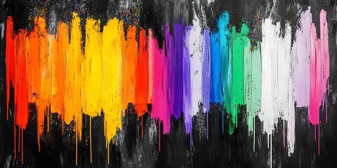 Fototapeta premium Vibrant rainbow paint streaks on dark background.