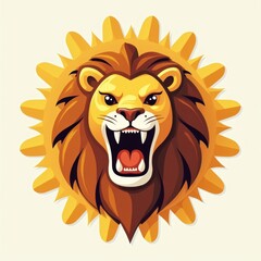 Obraz premium Roaring Lion Icon with Sunburst