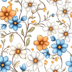 Obraz premium Floral flowers and beautiful colorful leaves wallpaper seamless pattern for interior decoration or background.