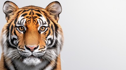 Obraz premium A captivating close-up of a tiger's head and face, showcasing intricate details of its fur patterns and expressive eyes.