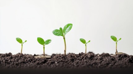 Sustainable finance and investment concept with a plant sprouting from savings coins 