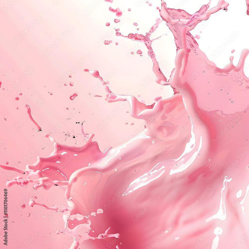 Poster a vibrant splash of pink liquid creating dynamic shapes and textures.