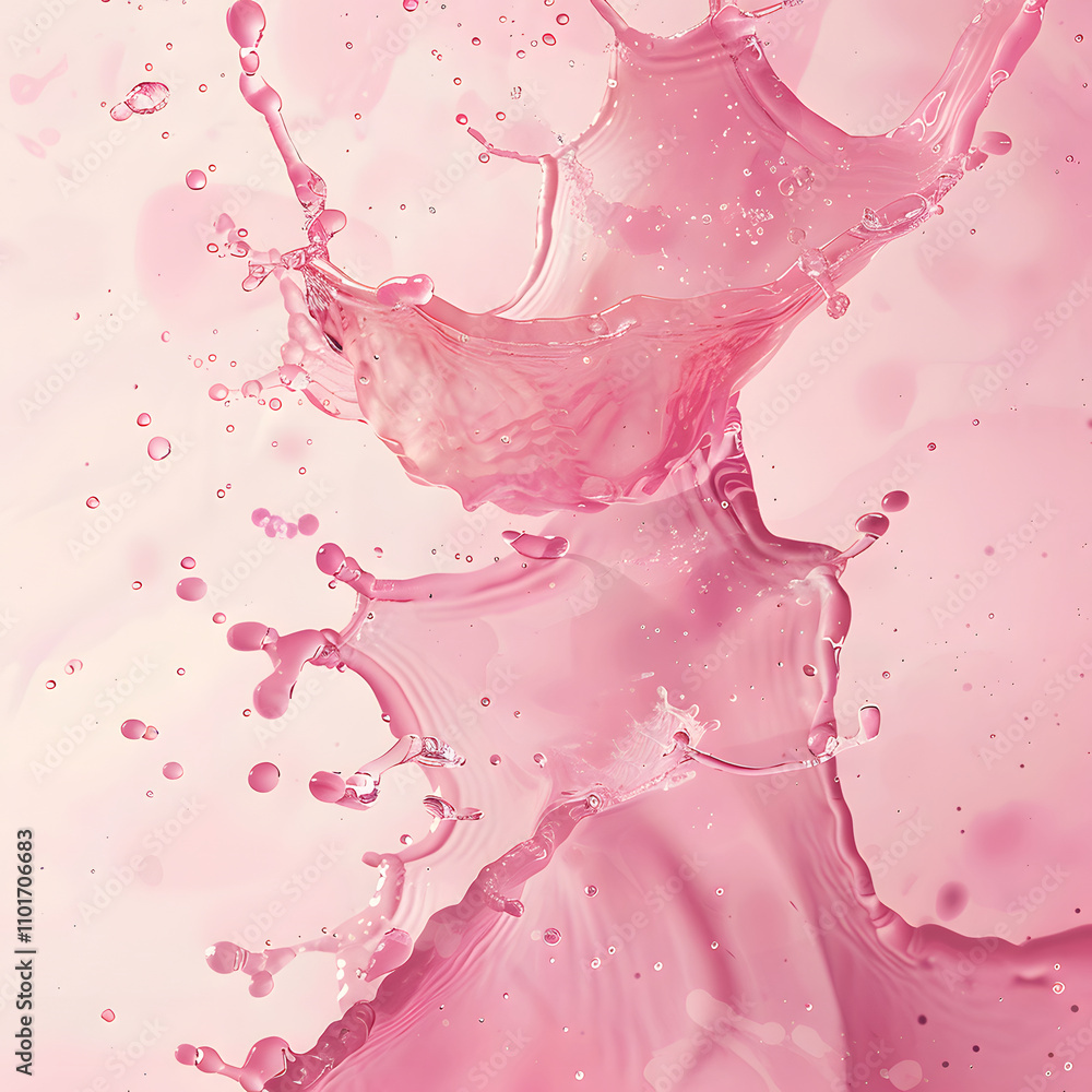 Poster a vibrant splash of pink liquid creating dynamic shapes and textures.