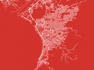 Christmas Map of Puerto Vallarta, Mexico in Snowy White on Festive Red Background.