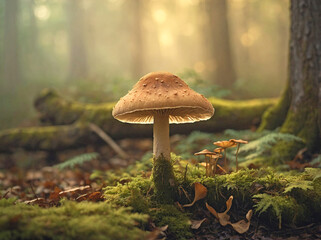 Fototapeta premium Mushrooms in a Morning Forest Scene
