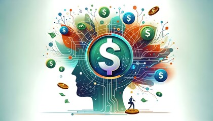 Obraz premium High-Resolution Flat Abstract Digital Art with Floating Holographic Financial Charts for Business Planning