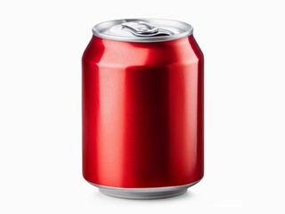 Red aluminium soda can isolated on white background with clipping path 