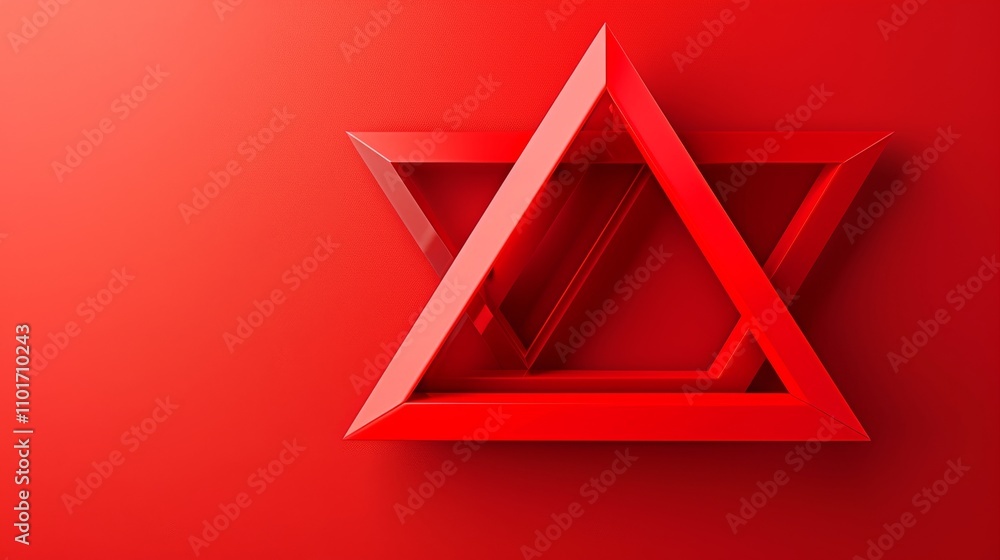 Poster a 3d red triangle geometric shape stands out against a vibrant red background. the minimalist design