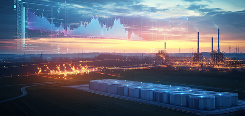 Peak energy power storage solutions for industry sunset landscape technology innovation renewable environment futuristic viewpoint