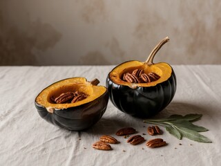 Roasted Acorn Squash with Pecans and Sage.