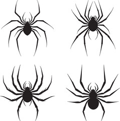 Black and white illustration, arachnid silhouettes,