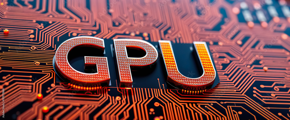 Aufkleber gpu text on futuristic circuit board technology graphics processing unit high-tech electronics digital hardware semiconductor industry