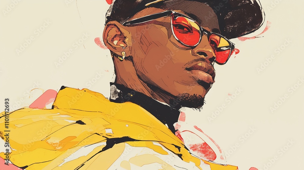 Poster stylish portrait of a man with vibrant colors and dynamic design