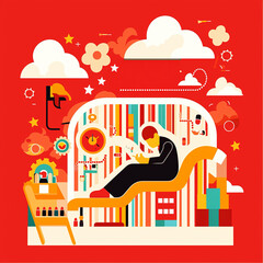 Colorful abstract illustration of a psychoanalysis therapy session